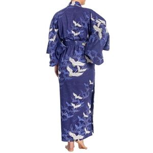Vintage Crane Japanese Cotton Kimono robe fits L great condition smoke pet free